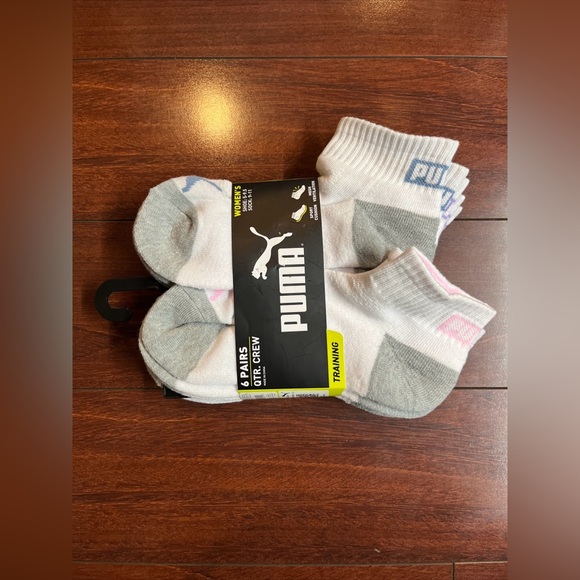 6-Pack Puma Quarter Crew Cushion Socks Womens Shoe Size 5-9.5 White Gray New - Picture 8 of 13